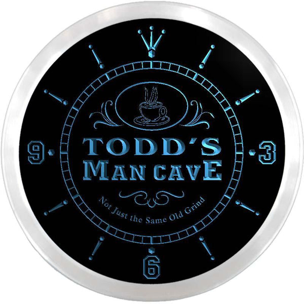 ADVPRO Todd's Man Cave Coffee House Custom Name Neon Sign Clock ncx0088-tm - Blue