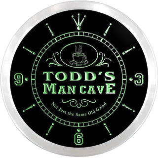 ADVPRO Todd's Man Cave Coffee House Custom Name Neon Sign Clock ncx0088-tm - Green