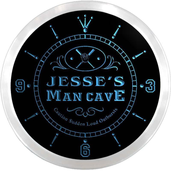 ADVPRO Jesse's Man Cave Dugout Baseball Custom Name Neon Sign Clock ncx0089-tm - Blue