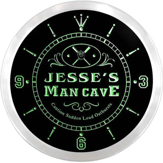 ADVPRO Jesse's Man Cave Dugout Baseball Custom Name Neon Sign Clock ncx0089-tm - Green