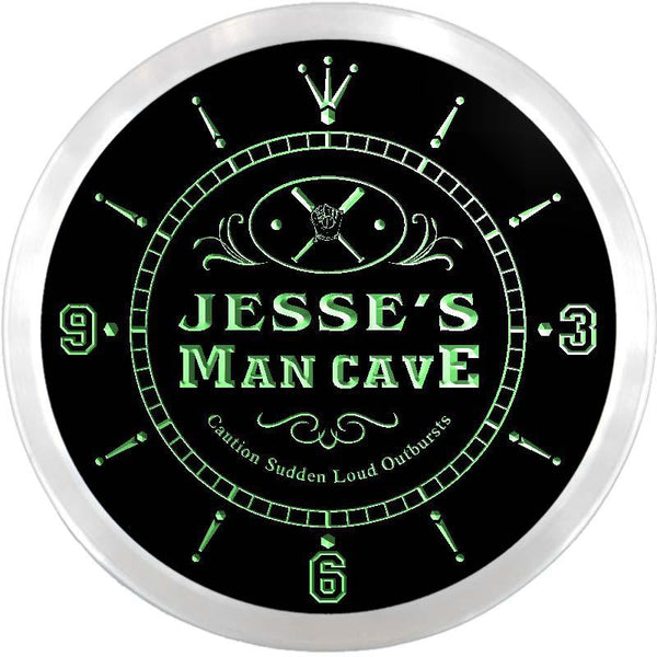 ADVPRO Jesse's Man Cave Dugout Baseball Custom Name Neon Sign Clock ncx0089-tm - Green