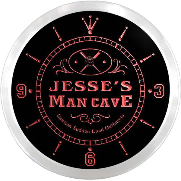 ADVPRO Jesse's Man Cave Dugout Baseball Custom Name Neon Sign Clock ncx0089-tm - Red