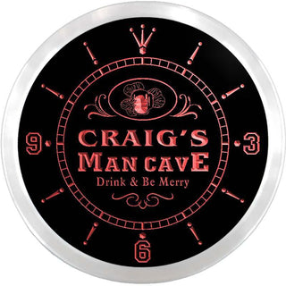 ADVPRO Craig's Man Cave Irish Pub Custom Name Neon Sign Clock ncx0090-tm - Red