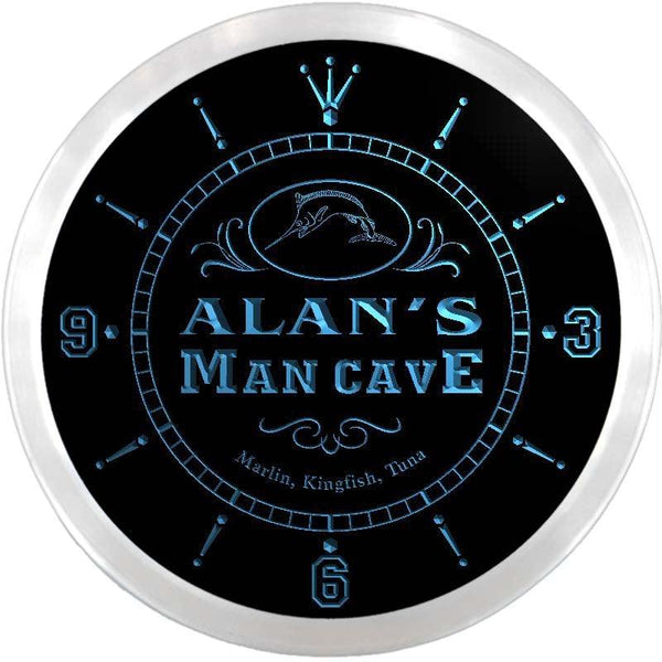 ADVPRO Alan's Man Cave Fishing Custom Name Neon Sign Clock ncx0091-tm - Blue