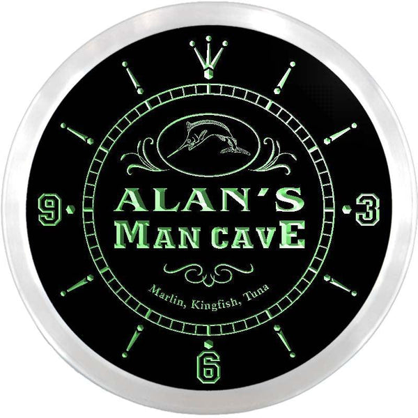 ADVPRO Alan's Man Cave Fishing Custom Name Neon Sign Clock ncx0091-tm - Green