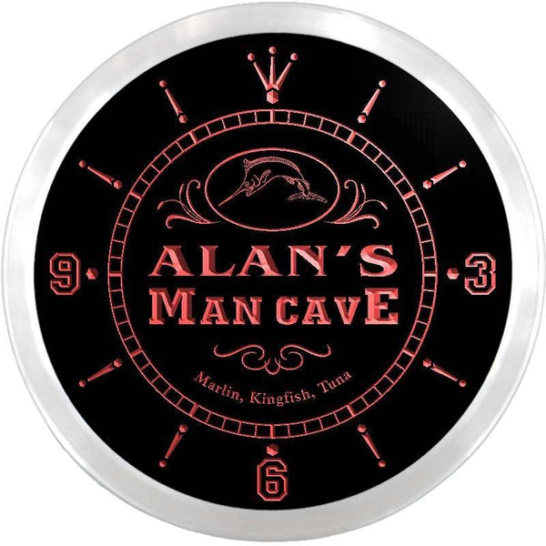 ADVPRO Alan's Man Cave Fishing Custom Name Neon Sign Clock ncx0091-tm - Red