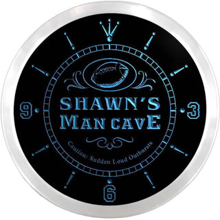 ADVPRO Shawn's Man Cave Football End Zone Custom Name Neon Sign Clock ncx0092-tm - Blue