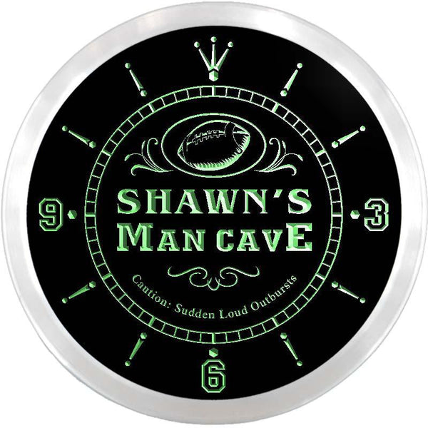 ADVPRO Shawn's Man Cave Football End Zone Custom Name Neon Sign Clock ncx0092-tm - Green