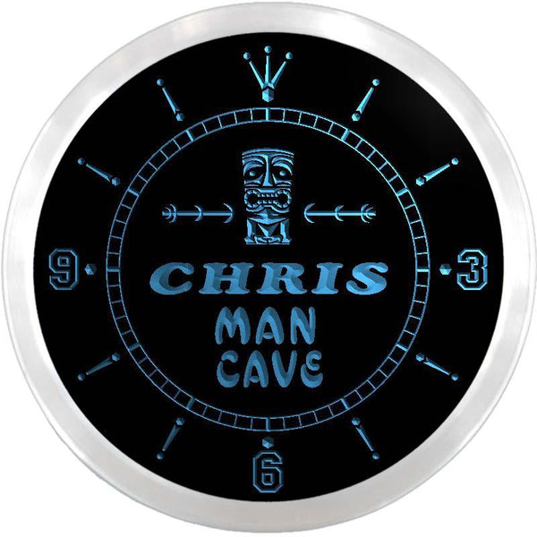ADVPRO Chris Man Cave Tiki Bar Custom Name Neon Sign Clock ncx0093-tm - Blue