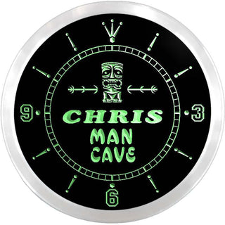 ADVPRO Chris Man Cave Tiki Bar Custom Name Neon Sign Clock ncx0093-tm - Green