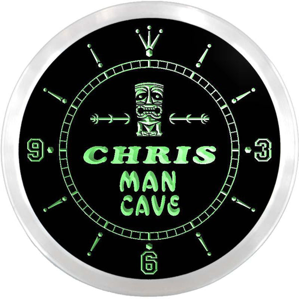 ADVPRO Chris Man Cave Tiki Bar Custom Name Neon Sign Clock ncx0093-tm - Green