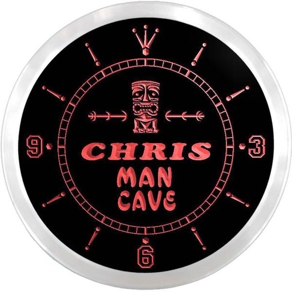 ADVPRO Chris Man Cave Tiki Bar Custom Name Neon Sign Clock ncx0093-tm - Red