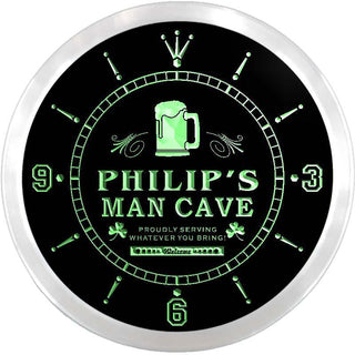 ADVPRO Philip's Man Cave Bar Custom Name Neon Sign Clock ncx0095-tm - Green