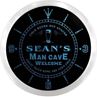 ADVPRO Sean's Man Cave Biker Bar Custom Name Neon Sign Clock ncx0096-tm - Blue