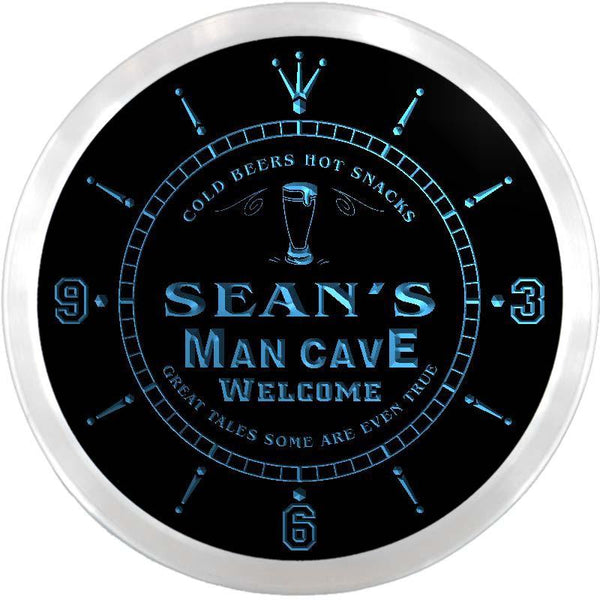 ADVPRO Sean's Man Cave Biker Bar Custom Name Neon Sign Clock ncx0096-tm - Blue