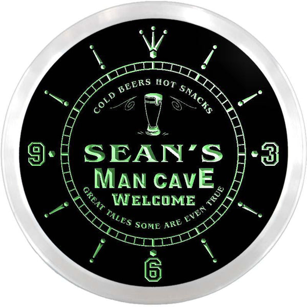 ADVPRO Sean's Man Cave Biker Bar Custom Name Neon Sign Clock ncx0096-tm - Green