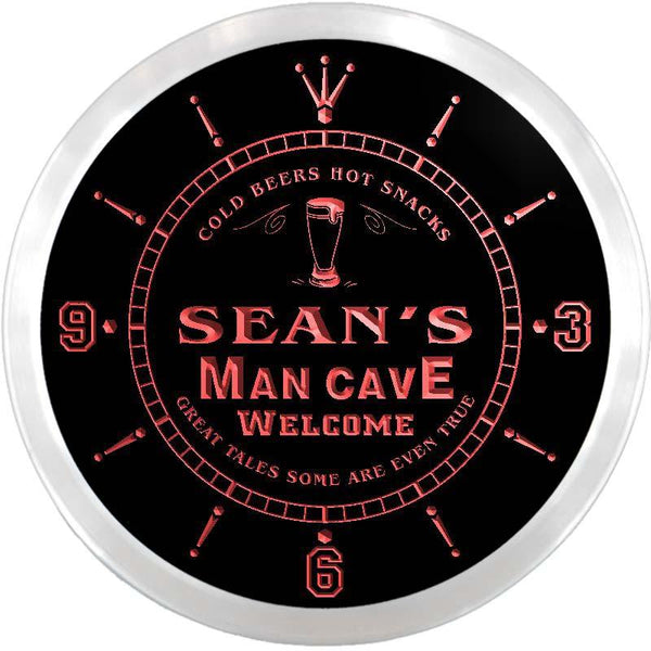 ADVPRO Sean's Man Cave Biker Bar Custom Name Neon Sign Clock ncx0096-tm - Red