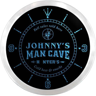 ADVPRO Johnny's Man Cave Hunter Custom Name Neon Sign Clock ncx0097-tm - Blue