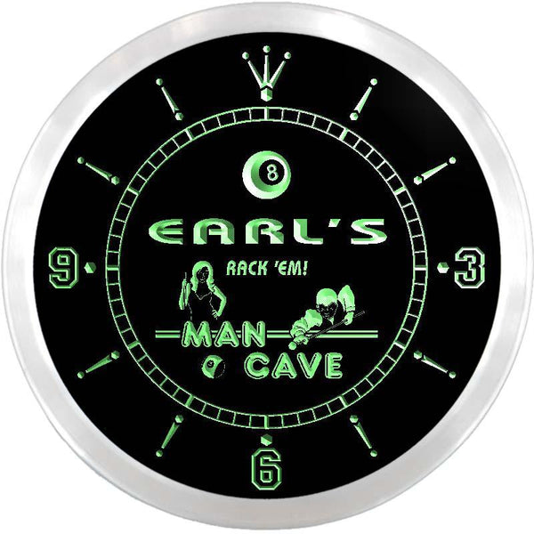 ADVPRO Earl's Man Cave Pool Room Custom Name Neon Sign Clock ncx0098-tm - Green