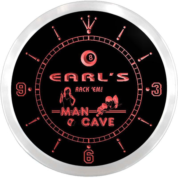 ADVPRO Earl's Man Cave Pool Room Custom Name Neon Sign Clock ncx0098-tm - Red