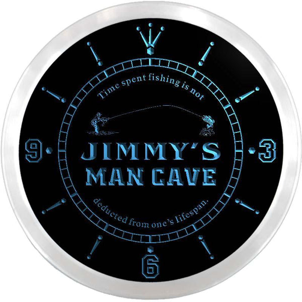 ADVPRO Jimmy's Man Cave Fishing Hole Custom Name Neon Sign Clock ncx0099-tm - Blue