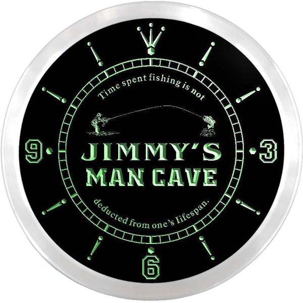 ADVPRO Jimmy's Man Cave Fishing Hole Custom Name Neon Sign Clock ncx0099-tm - Green