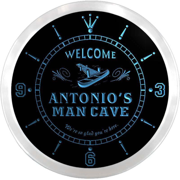ADVPRO Antonio's Man Cave Hideaway Custom Name Neon Sign Clock ncx0100-tm - Blue