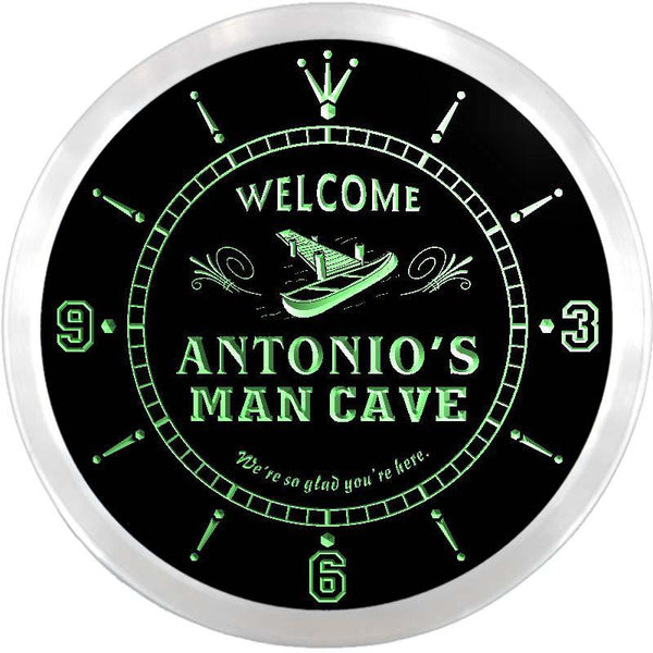 ADVPRO Antonio's Man Cave Hideaway Custom Name Neon Sign Clock ncx0100-tm - Green