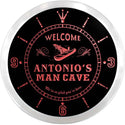ADVPRO Antonio's Man Cave Hideaway Custom Name Neon Sign Clock ncx0100-tm - Red