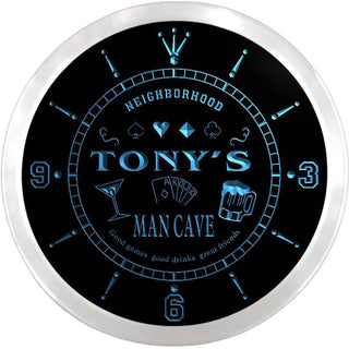 ADVPRO Tony's Man Cave Poker Room Custom Name Neon Sign Clock ncx0103-tm - Blue