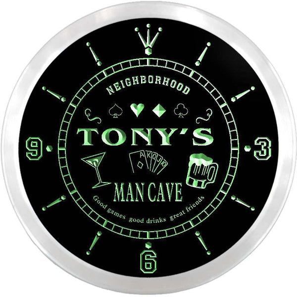 ADVPRO Tony's Man Cave Poker Room Custom Name Neon Sign Clock ncx0103-tm - Green
