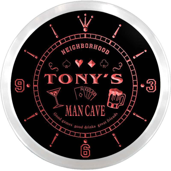 ADVPRO Tony's Man Cave Poker Room Custom Name Neon Sign Clock ncx0103-tm - Red