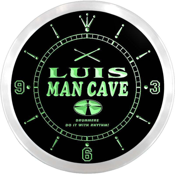 ADVPRO Luis Man Cave Drummer's Lounge Custom Name Neon Sign Clock ncx0104-tm - Green