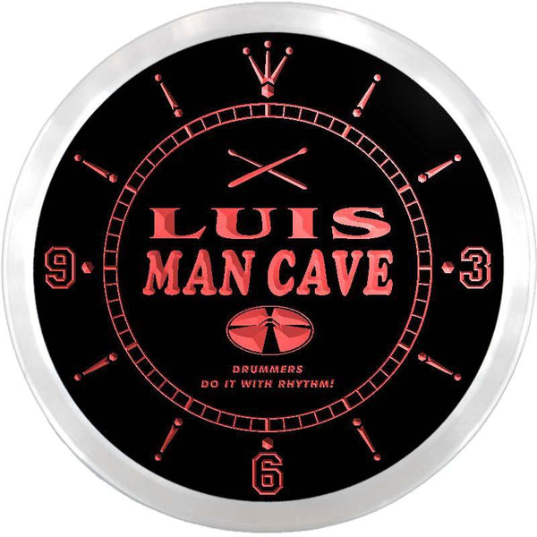 ADVPRO Luis Man Cave Drummer's Lounge Custom Name Neon Sign Clock ncx0104-tm - Red