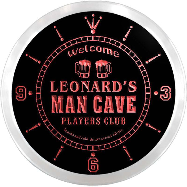 ADVPRO Leonard's Man Cave Dugout Custom Name Neon Sign Clock ncx0106-tm - Red