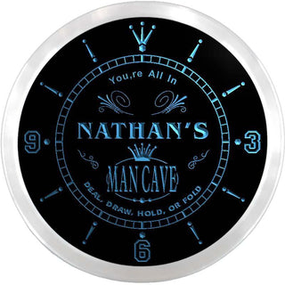 ADVPRO Nathan's Man Cave Poker Room Custom Name Neon Sign Clock ncx0108-tm - Blue