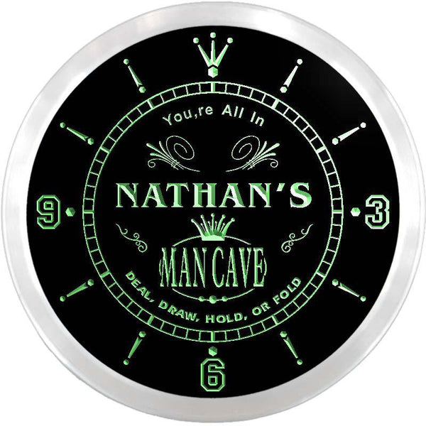 ADVPRO Nathan's Man Cave Poker Room Custom Name Neon Sign Clock ncx0108-tm - Green
