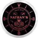 ADVPRO Nathan's Man Cave Poker Room Custom Name Neon Sign Clock ncx0108-tm - Red