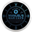 ADVPRO Manuel's Man Cave Billiard Parlor Custom Name Neon Sign Clock ncx0110-tm - Blue