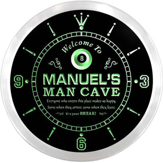 ADVPRO Manuel's Man Cave Billiard Parlor Custom Name Neon Sign Clock ncx0110-tm - Green
