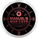 ADVPRO Manuel's Man Cave Billiard Parlor Custom Name Neon Sign Clock ncx0110-tm - Red