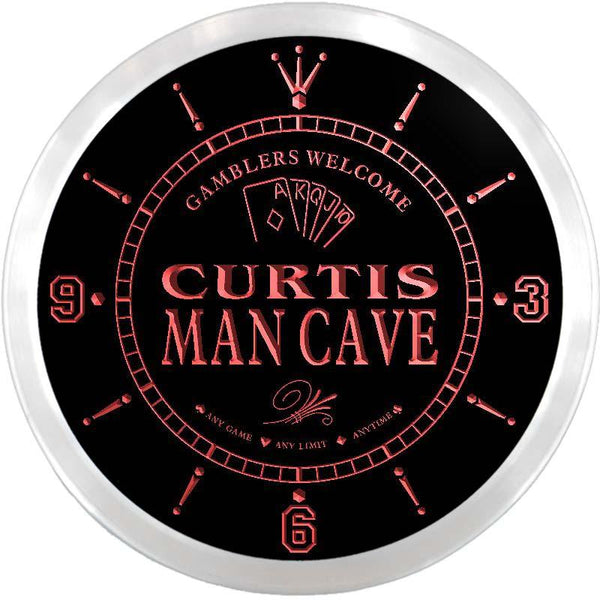 ADVPRO Curtis Man Cave Poker Room Custom Name Neon Sign Clock ncx0111-tm - Red
