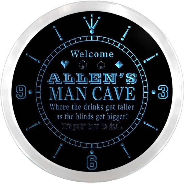 ADVPRO Allen's Man Cave Poker Room Custom Name Neon Sign Clock ncx0114-tm - Blue