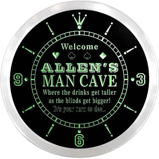 ADVPRO Allen's Man Cave Poker Room Custom Name Neon Sign Clock ncx0114-tm - Green