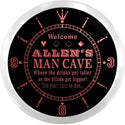 ADVPRO Allen's Man Cave Poker Room Custom Name Neon Sign Clock ncx0114-tm - Red