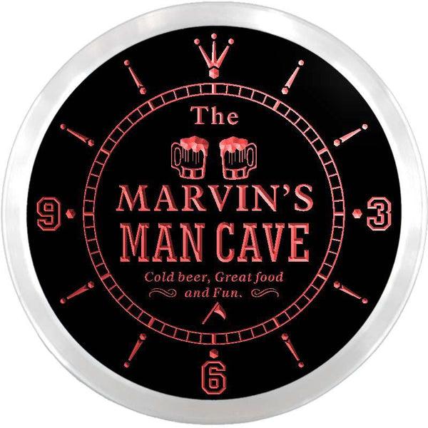 ADVPRO Marvin's Man Cave Stadium Grill Custom Name Neon Sign Clock ncx0115-tm - Red