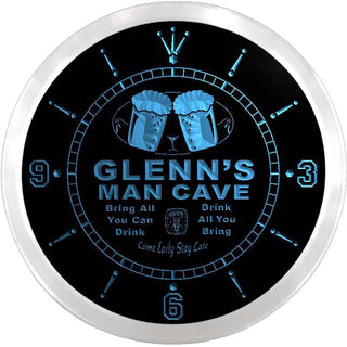 ADVPRO Glenn's Man Cave Bar Custom Name Neon Sign Clock ncx0117-tm - Blue