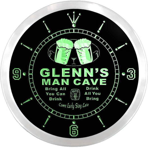 ADVPRO Glenn's Man Cave Bar Custom Name Neon Sign Clock ncx0117-tm - Green