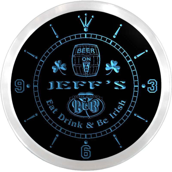 ADVPRO Jeff's Man Cave Irish Pub Custom Name Neon Sign Clock ncx0118-tm - Blue