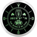 ADVPRO Jeff's Man Cave Irish Pub Custom Name Neon Sign Clock ncx0118-tm - Green